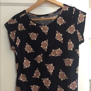 Navy and floral Loft linen t-shirt, xs